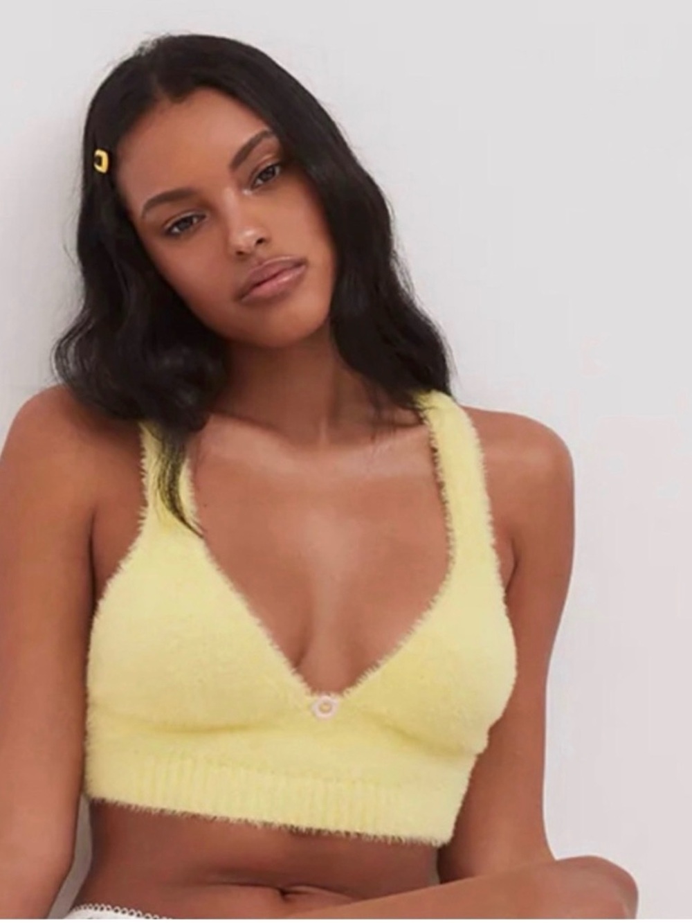 For Love & Lemons Pale Yellow Fuzzy Bralette XS